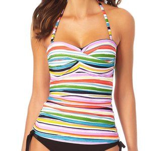 NWT Anne Cole | Painted Sky Stripe Twist-Front Strapless Tankini Top - S